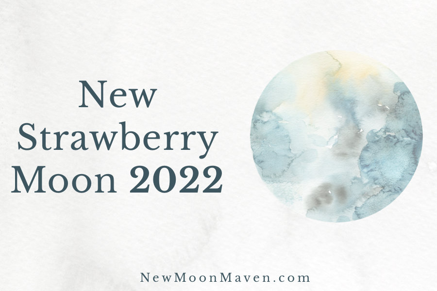 Watercolor picture of the New Strawberry Moon 2022