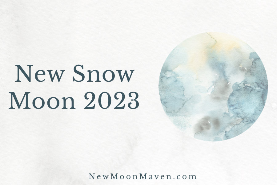 Watercolor picture of the 2023 New Snow Moon