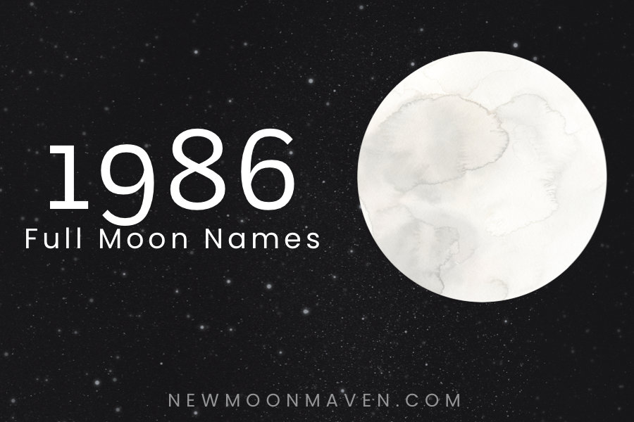 Watercolor image of the moon to list the Full Moon Names 1986